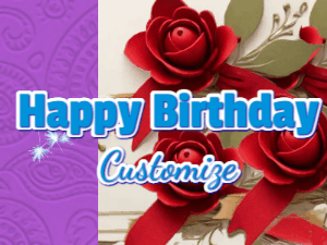 Happy Birthday animated birthday card gif with flowing sparkles on a paper rose styled background reading Happy Birthday Customize