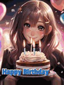 Anime Girl With Cake Candles and Sparkles