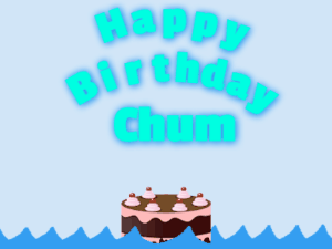 Happy Birthday GIF:Birthday shark gif: chocolate cake & cyan text