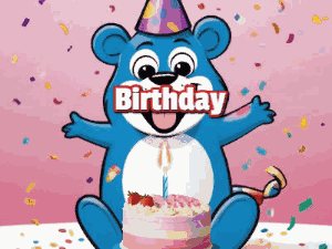 Cute Cartoon Bear and Birthday Cake