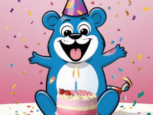 Happy Birthday GIF:Cute Cartoon Bear and Birthday Cake