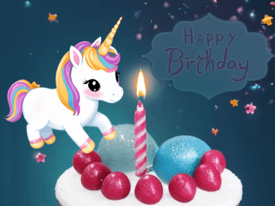Happy Birthday GIF, birthday-590 @ Editable GIFs,Bouncy Unicorn Birthday Greeting