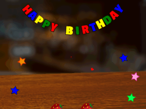 Happy Birthday GIF:cream Cake, flying hearts on a pub background