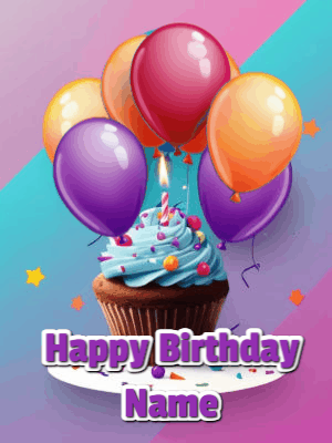 Happy Birthday Cupcake GIF, birthday-599 @ Editable GIFs,Cupcake and Balloons Birthday