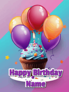 Happy Birthday GIF:Cupcake and Balloons Birthday