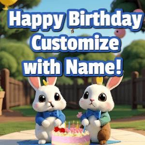 Happy Birthday GIF:Cute Corgi and Rabbit Birthday