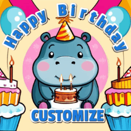 Happy Birthday GIF:Candle Blowing Birthday Hippo