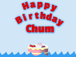 Happy Birthday GIF:Birthday shark gif: fruity cake & red text
