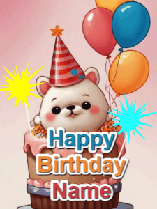 Happy Birthday GIF:Cute Birthday Friend on a Cake