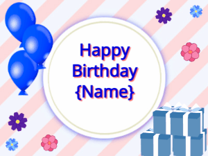 Happy Birthday GIF:blue Balloons, blue gift boxes, blue text