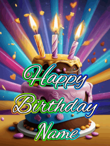 Happy Birthday GIF:Birthday Cake and Rainbow Text