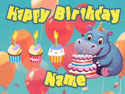 Happy Birthday GIF, birthday-659 @ Editable GIFs,Cupcakes Hippo Bday