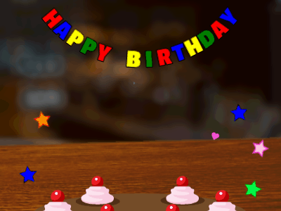 Happy Birthday GIF, birthday-6734 @ Editable GIFs,chocolate Cake, flying hearts on a pub background
