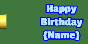 Happy Birthday GIF:pink birthday cake on purple with baby blue & blue text