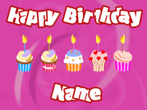 Happy Birthday GIF:colored fireworks,candy cake, block font, party colors animation