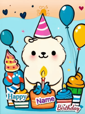 Happy Birthday GIF, birthday-691 @ Editable GIFs,Cute Bear is Ready to Party