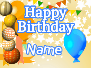 Happy Birthday GIF:Birthday Card with Balloons and Banner