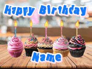 Happy Birthday GIF:Birthday Cupcakes all in a Row