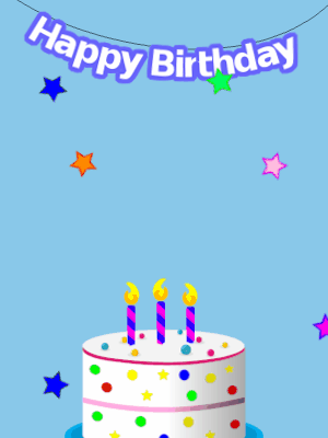 Happy Birthday GIF, birthday-707 @ Editable GIFs,Blue Birthday Card Cake and Stars