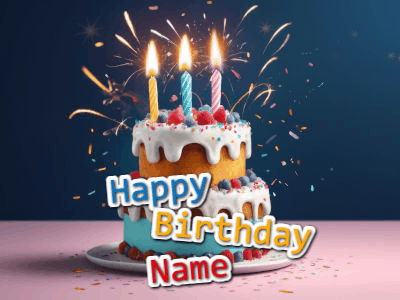 Happy Birthday GIF, birthday-725 @ Editable GIFs,Cake with Falling Glitter