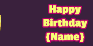 Happy Birthday GIF:chocolate birthday cake on pink with yellow & blue text