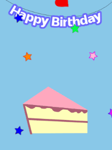 Happy Birthday GIF:Blue birthday GIF with a slice of cake and hearts