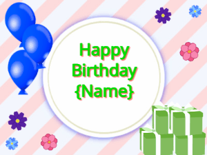 Happy Birthday GIF:blue Balloons, green gift boxes, green text