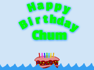 Happy Birthday GIF:Birthday shark gif: cartoon cake & green text
