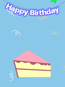Happy Birthday GIF:Blue birthday GIF with a slice of cake and stars