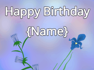 Happy Birthday GIF:Happy Birthday Flower GIF tulips & iris on a blue