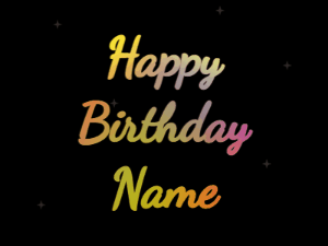Happy Birthday GIF:colored fireworks,candy cake, cursive font, rainbow animation