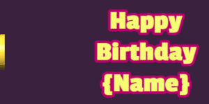 Happy Birthday GIF:fruity birthday cake on pink with yellow & blue text