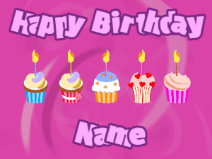 Happy Birthday GIF:Cupcakes for Birthday,purple swirl background,purple & purple text