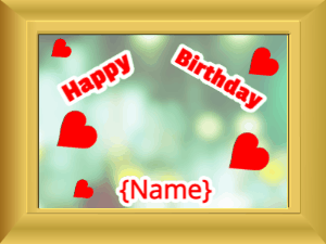 Happy Birthday GIF:Birthday picture: green flowers red block