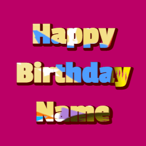 Happy Birthday GIF:hearts fireworks on black, block font, party colors effect