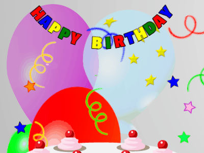 Happy Birthday GIF, birthday-8734 @ Editable GIFs,pink Cake, flying flares on a balloon background
