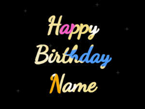 Happy Birthday GIF:heart fireworks,meteor, block font, party colors animation