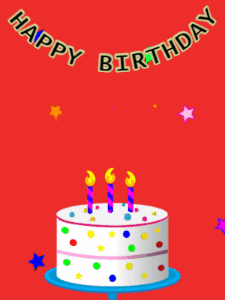 Happy Birthday GIF:Birthday GIF,candy cake,red background,hearts & stars