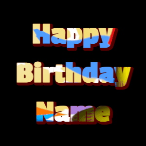 Happy Birthday GIF:hearts fireworks on black, cursive font, party colors effect