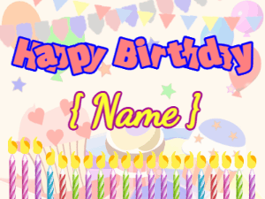 Happy Birthday GIF:Bouncing Birthday Candles on a cupcake background: cursive