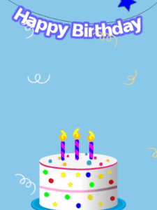 Happy Birthday GIF:Blue birthday GIF with a candy cake and stars