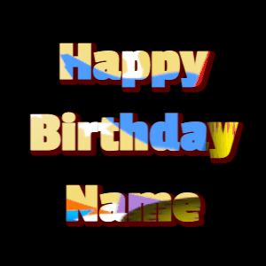 Happy Birthday GIF:stars fireworks on black, cursive font, party colors effect