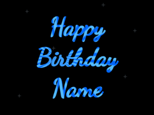 Happy Birthday GIF:colored fireworks,candy cake, cursive font, sunburst animation