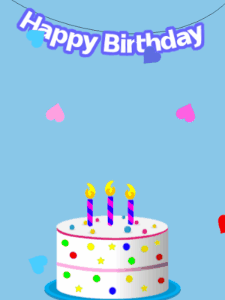 Happy Birthday GIF:Blue birthday GIF with a candy cake and stars