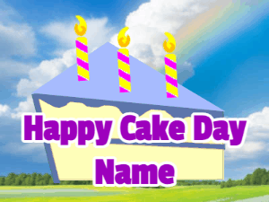 GIF: Purple birthday cake slice with candles