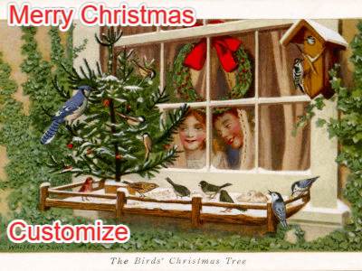 Christmas Card GIF, christmas-card-17 @ Editable GIFs,Birds Christmas Tree Vintage Christmas Card