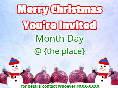 Christmas Invitation GIF, christmas-invite-11 @ Editable GIFs, Animated Christmas invitation with snowman