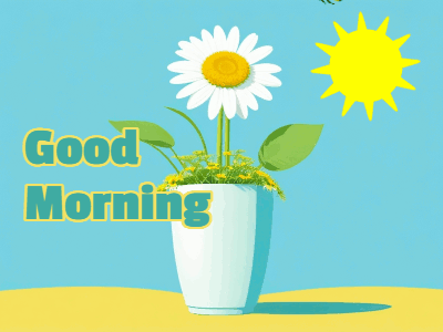 Good Morning GIF, good-morning-117 @ Editable GIFs, Potted daisy and visiting bee