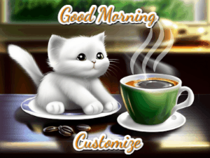 GIF: Morning Coffee with a cute Kitten