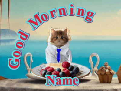 Good Morning GIF, good-morning-178 @ Editable GIFs,Cat Breakfast and Tie Selection